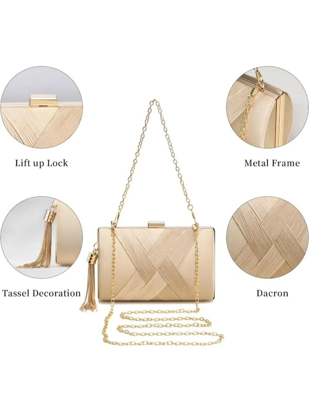 👜 Women's Gold Tassel Evening Clutch bag Crossbody Night out Clutch Purses